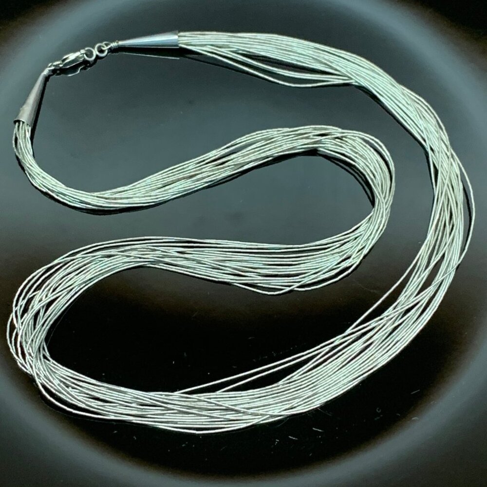 Liquid Silver Fine Bead Necklace 20 Strands 24" long Vtg Sterling Silver J856
